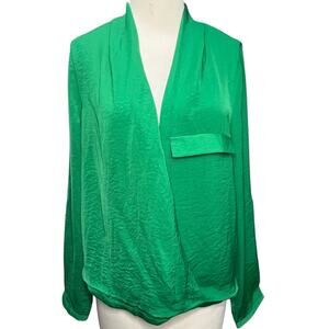 Flawless Crossover Blouse Women S Kelly Green Drape Open Top Feminine‎ Flowy NEW
